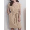 Solid Pocket V-neck Short Sleeve Dress With Belt