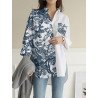 Plants Print Long Sleeve Pocket Loose Button Down Shirt
