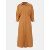 Solid Color Button Knotted Long Sleeve Casual Dress for Women