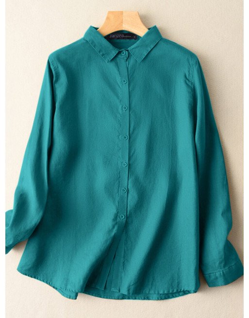 Solid Long Sleeve Button Front Lapel Shirt