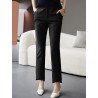 Women Solid Pocket High-low Hem Tailored Pants