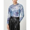 Mens Mesh Print Crew Neck Long Sleeve T-Shirt