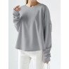 Solid Pleated Back Drop Shoulder Long Sleeve Pullover Sweatshirt