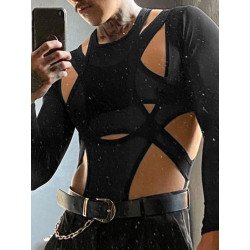 Mens Cutout Patchwork Long Sleeve Triangle Bodysuit