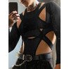 Mens Cutout Patchwork Long Sleeve Triangle Bodysuit