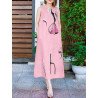 Women Abstract Print Crew Neck Sleeveless Dress With Pocket