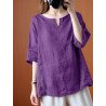 Solid V Neck Half Sleeve Casual Cotton Blouse