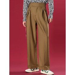 Mens Solid Pleated Tie High Waist Loose Casual Pants