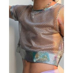 Mens Round Neck Mesh Short Sleeve T-Shirts