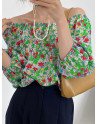 Floral Print Off Shoulder 3/4 Sleeve Blouse For Women