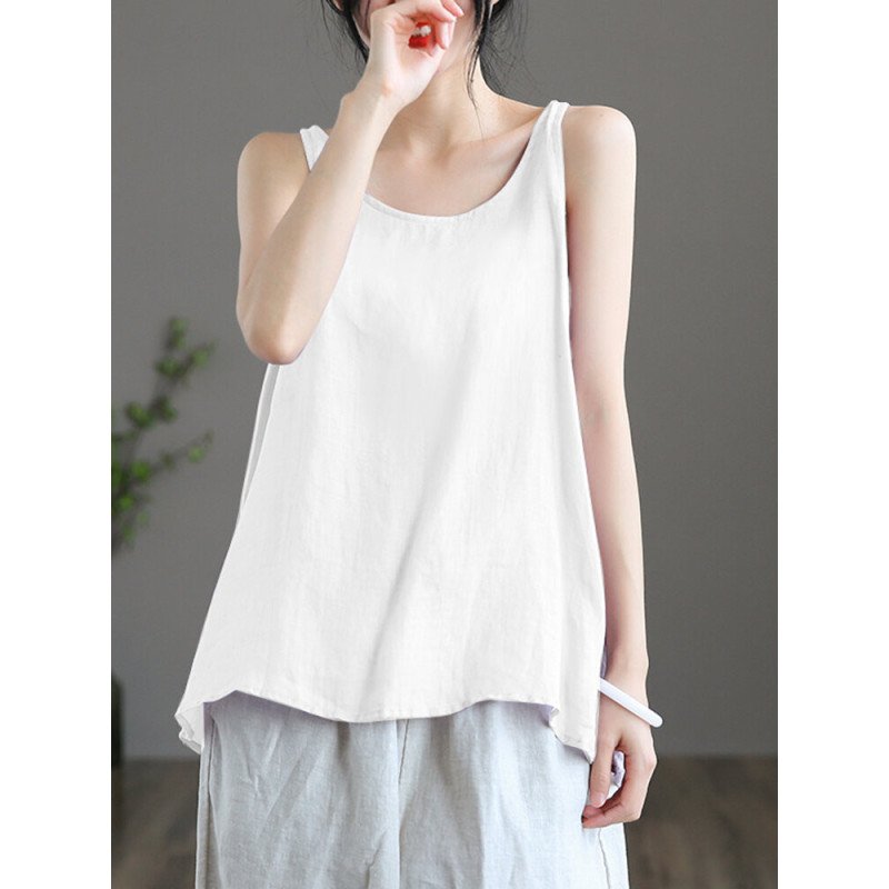 Solid Sleeveless Crew Neck Tank Top For Women