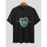 Mens 3D Heart Patched Crew Neck Short Sleeve T-Shirt