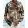 Mens Tropical Coconut Tree Floral Print Lapel Long Sleeve Shirts