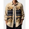 Mens Ethnic Tribal Geometric Print Lapel Long Sleeve Shirts