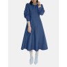 Solid Long Sleeve Casual A-line Denim Dress