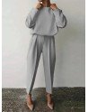 Solid Long Sleeve Zip Front O-neck Casual Suit For Women