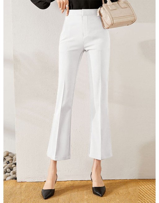 Solid Pocket Tailored Pants For Women