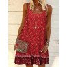 Women Ditsy Floral Print Ruffle Hem Bohemian Spaghetti Strap Dress