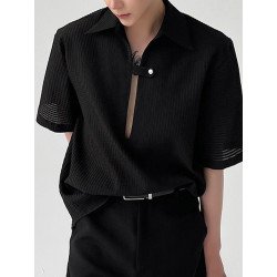 Mens Textured Slightly See Through Polo Shirt