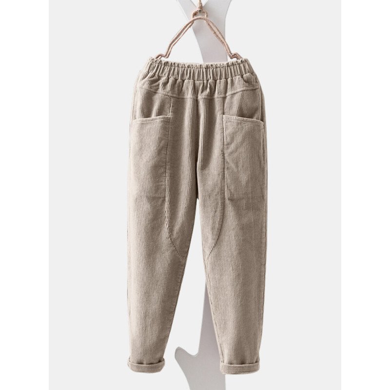 Corduroy Pocket Elastic Waist Casual Pant