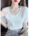 Contrast Textured Short Sleeve Crew Neck Casual Blouse