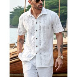 Mens Plain Print Button Up Casual Short Sleeve Shirts