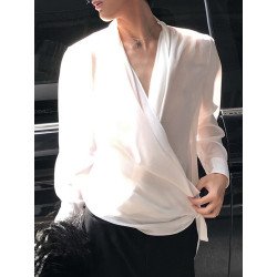 Mens Chiffon Wrap Tie Side Design Long Sleeve Shirt
