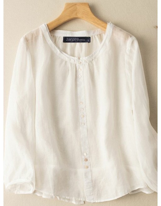 Solid Long Sleeve Casual Crew Neck Blouse