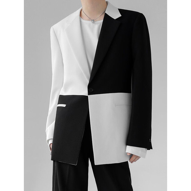 Mens Two Tone Patchwork Lapel Single Breasted Blazer