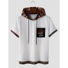 Mens Rose Ethnic Geometric Trim Print Texture Hooded T-Shirts