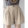 Solid Elastic Waist Button Pocket Casual Shorts