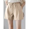 Cotton Solid Pocket Elastic Waist Casual Shorts