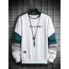 Mens Japanese Print Color Block Patchwork Pullover Sweatshirts