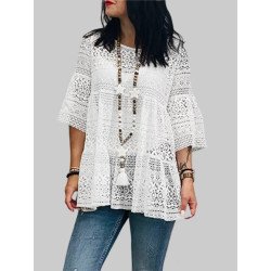 Lace Crochet Ruffle Half Sleeve Plus Size Blouse
