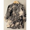 Women Leopard Print Stand Collar 3/4 Sleeve Blouse