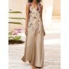 Flower Leaves Print Sleeveless V-neck Maxi Dress