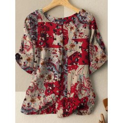 Women Allover Print Button Front Short Sleeve Blouse
