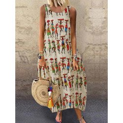 Vintage Print Sleeveless Plus Size Summer Dress