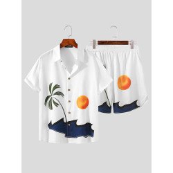 Men's Sunset Beach Print Shirts Set