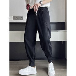 Mens Contrast Binding Snap Button Design Pants