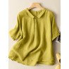 Women Solid Loose Short Sleeve Lapel Casual Blouse
