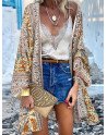 Women Bohemian Floral Print Long Sleeve Loose Kimono