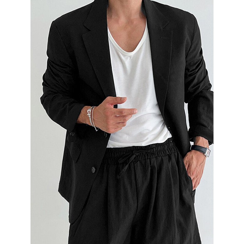 Mens Japan Solid Lapel Long Sleeve Blazer