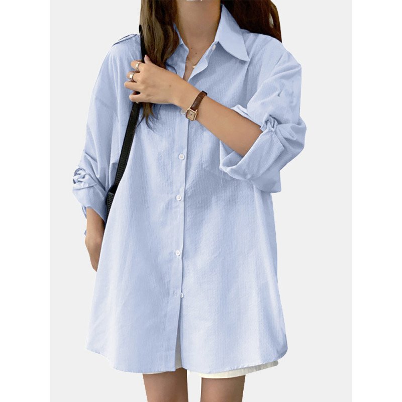 Stripe Long Sleeve Pocket Button Front Lapel Loose Shirt