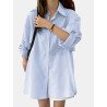 Stripe Long Sleeve Pocket Button Front Lapel Loose Shirt