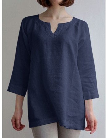 Solid Casual Notch Neck 3/4 Sleeve Blouse