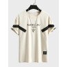Mens Japanese Print Stripe Patchwork Crew Neck Short Sleeve T-Shirts