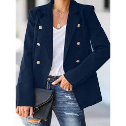 Double Breasted Long Sleeve Lapel Solid Blazer