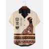 Mens Ethnic Cartoon Figure Patchwork Button Revere Collar Shirts