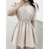 Solid Puff Sleeve A-line Keyhole Back Ruffle Dress